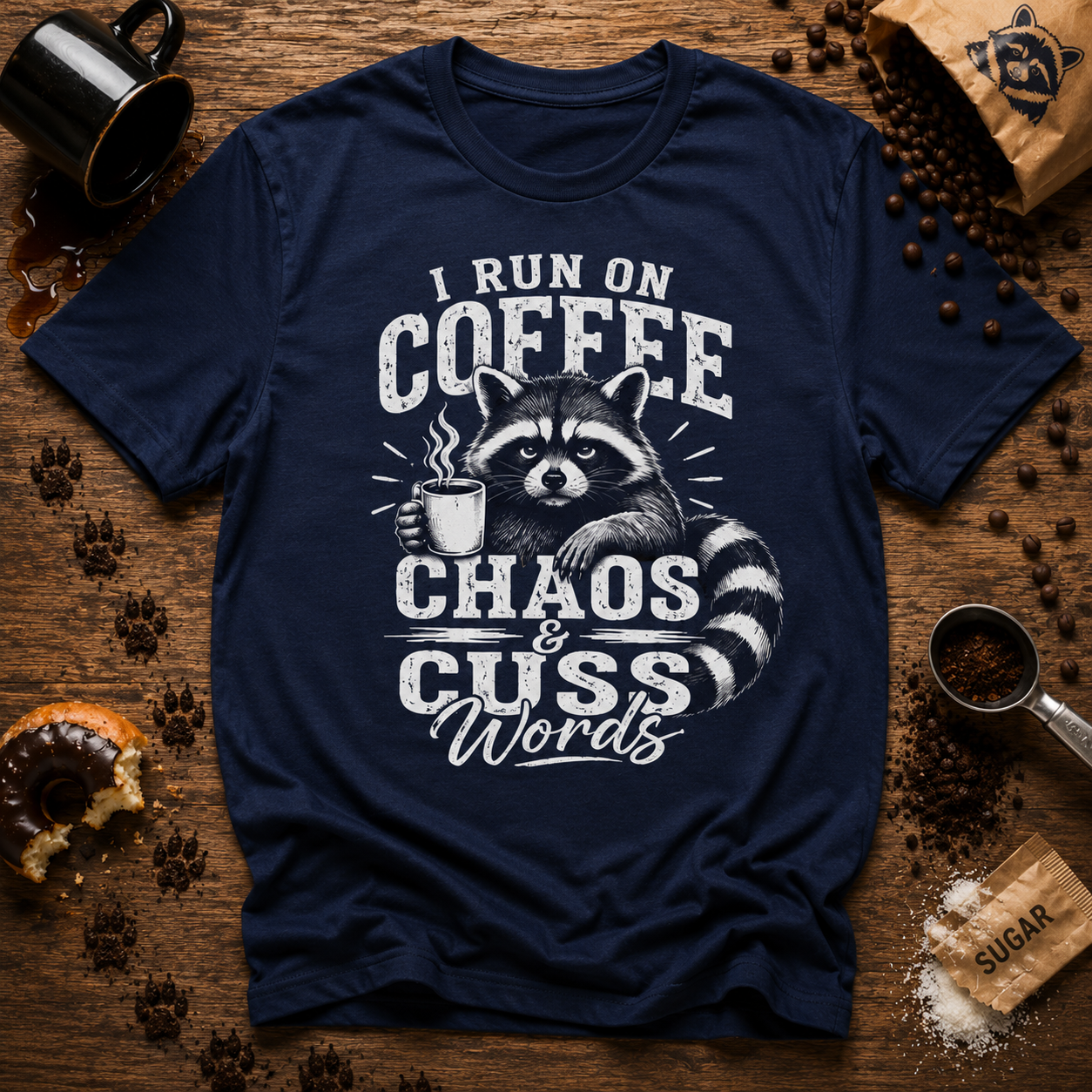 I Run on Coffee Chaos & Cuss Words Raccoon