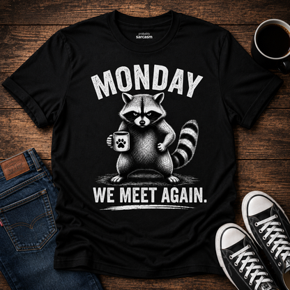 Monday We Meet Again Raccoon Coffee Tee