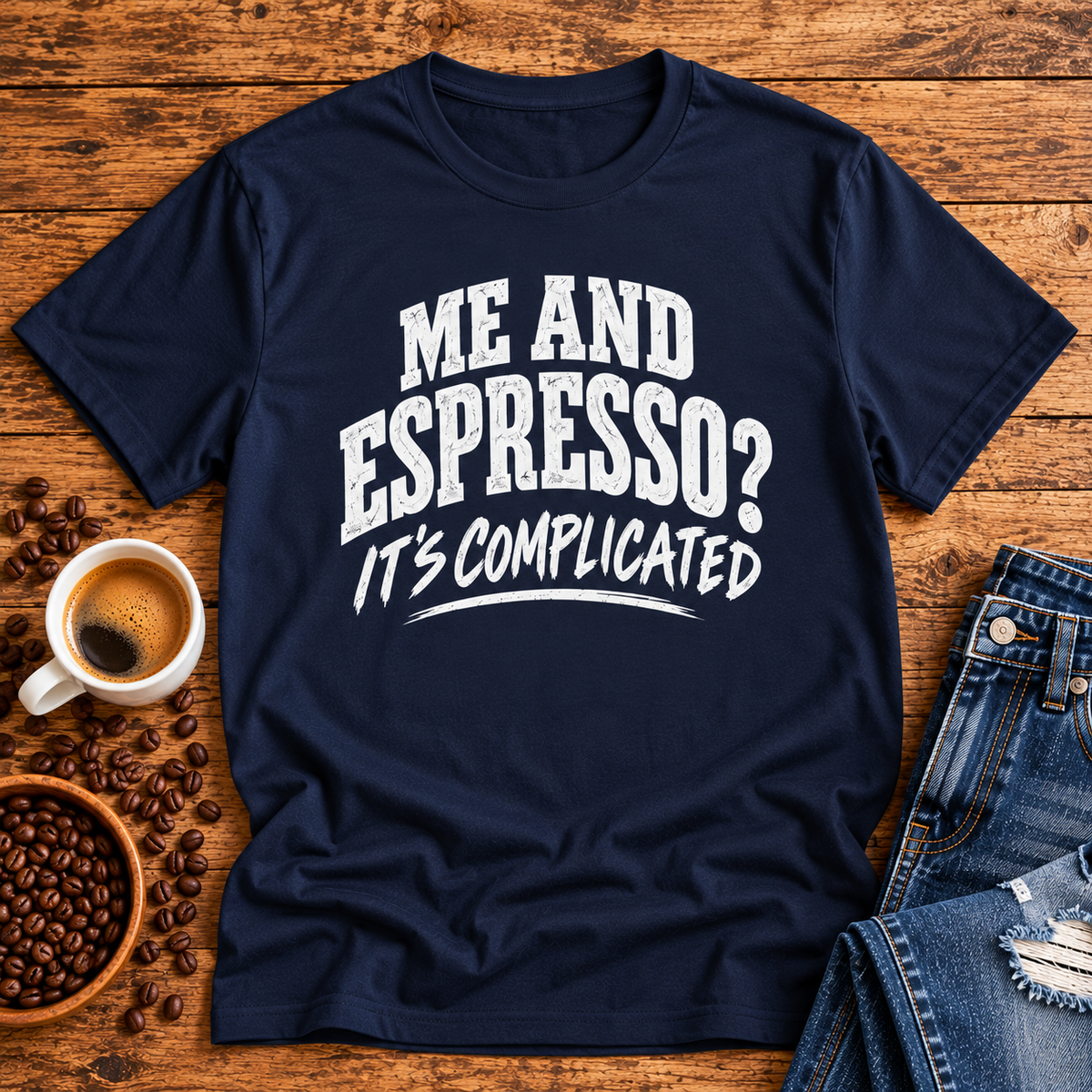 Me and Espresso? It’s Complicated Funny Coffee T-Shirt
